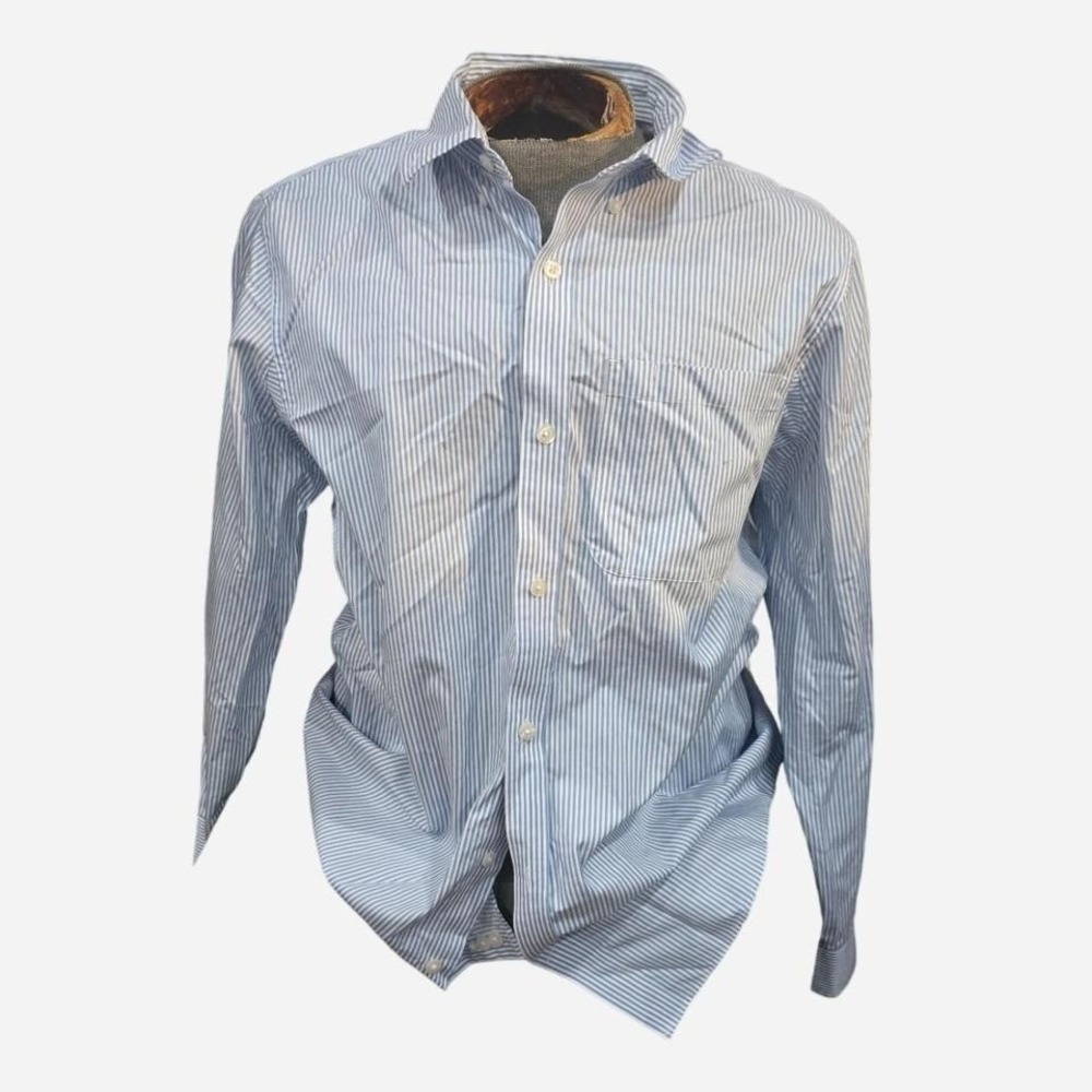 MENS BLUE STRIPED DULUTH‎ TRADING CO BUTTON UP SIZE LARGE
